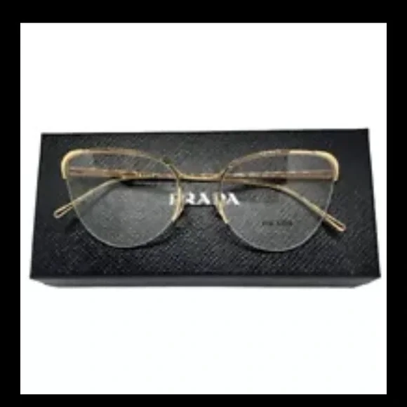 PRADA VPR 60U 5AK-1O1 Gold Authentic 53mm Semi-Rimless Eyeglasses New Women’s - Picture 2 of 9